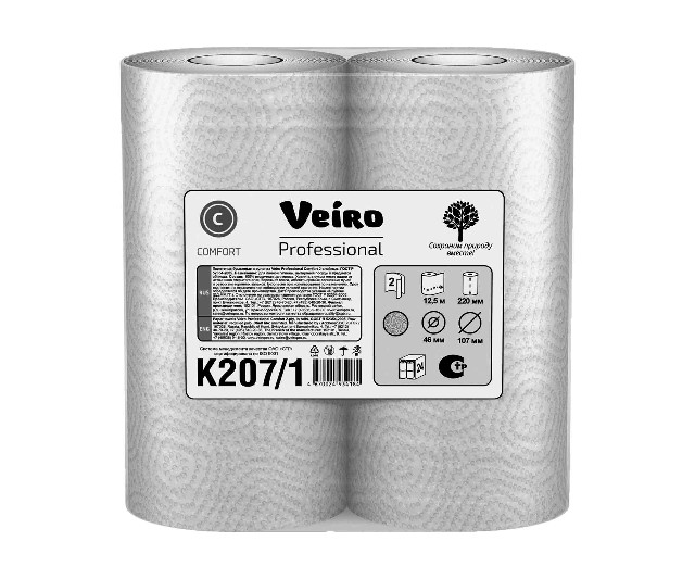 Полотенца бумажные в рулонах "Veiro Professional Comfort K207" 2-хслойные белые 