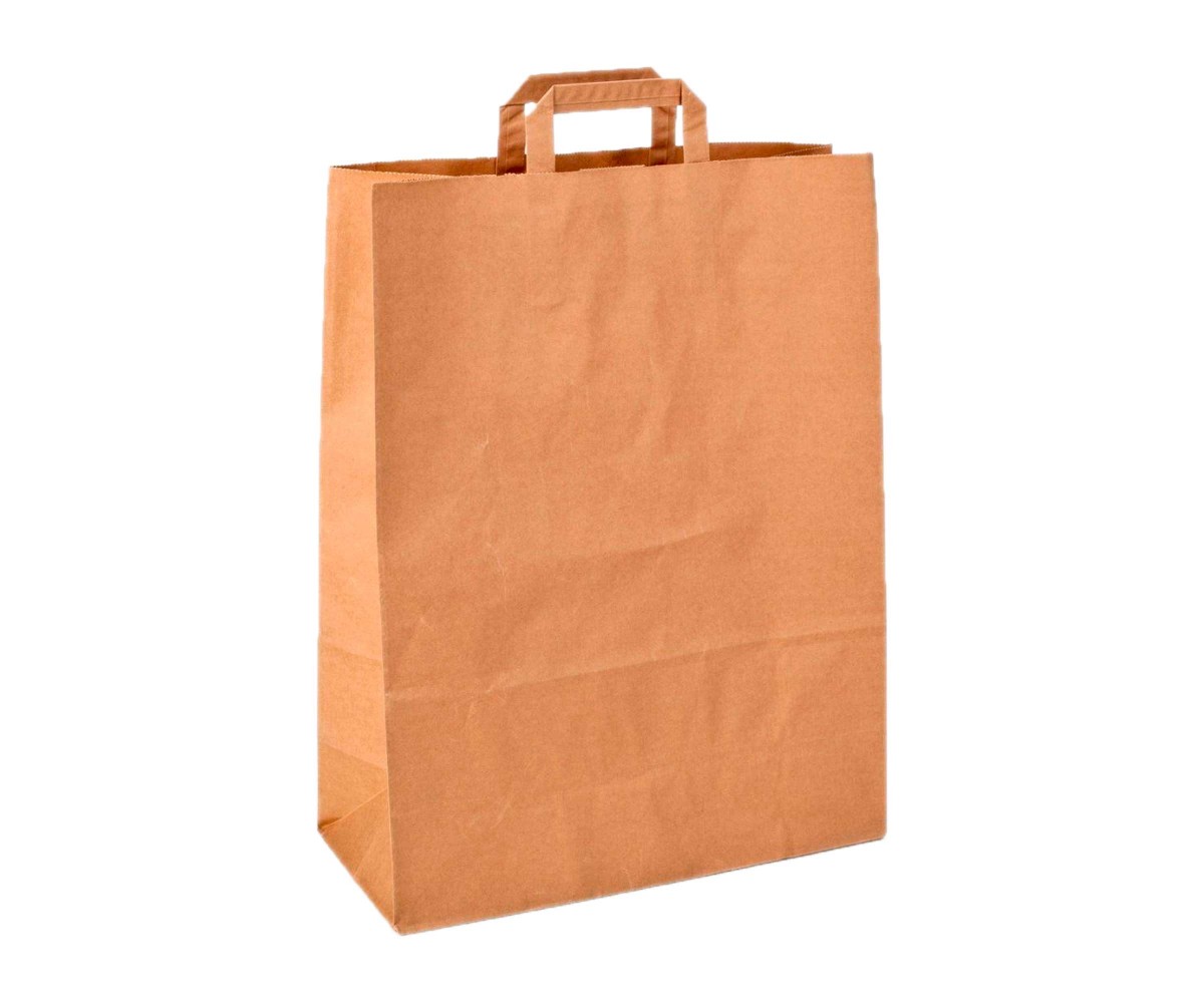 Пакет-сумка бумажный 35+15х45см с плоскими ручками крафт