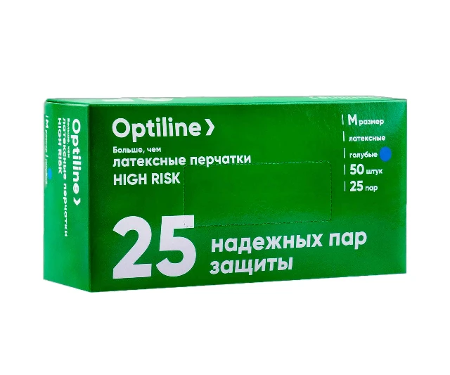 Перчатки латексные "Optiline High Risk" голубые размер M 