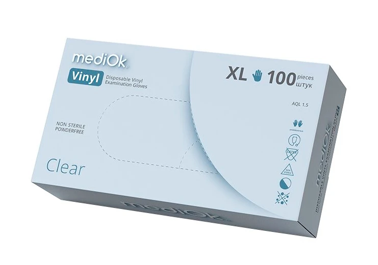 Перчатки виниловые "MediOk" неопудренные прозрачные размер XL 