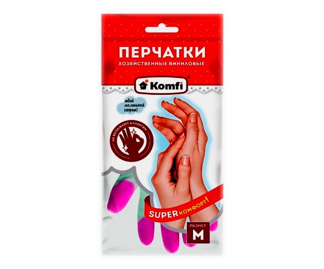 Перчатки хозяйственные виниловые "Komfi" 