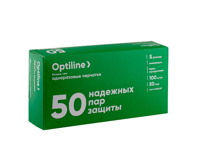 Перчатки виниловые "Optiline" размер S без напыления (Оптиком)