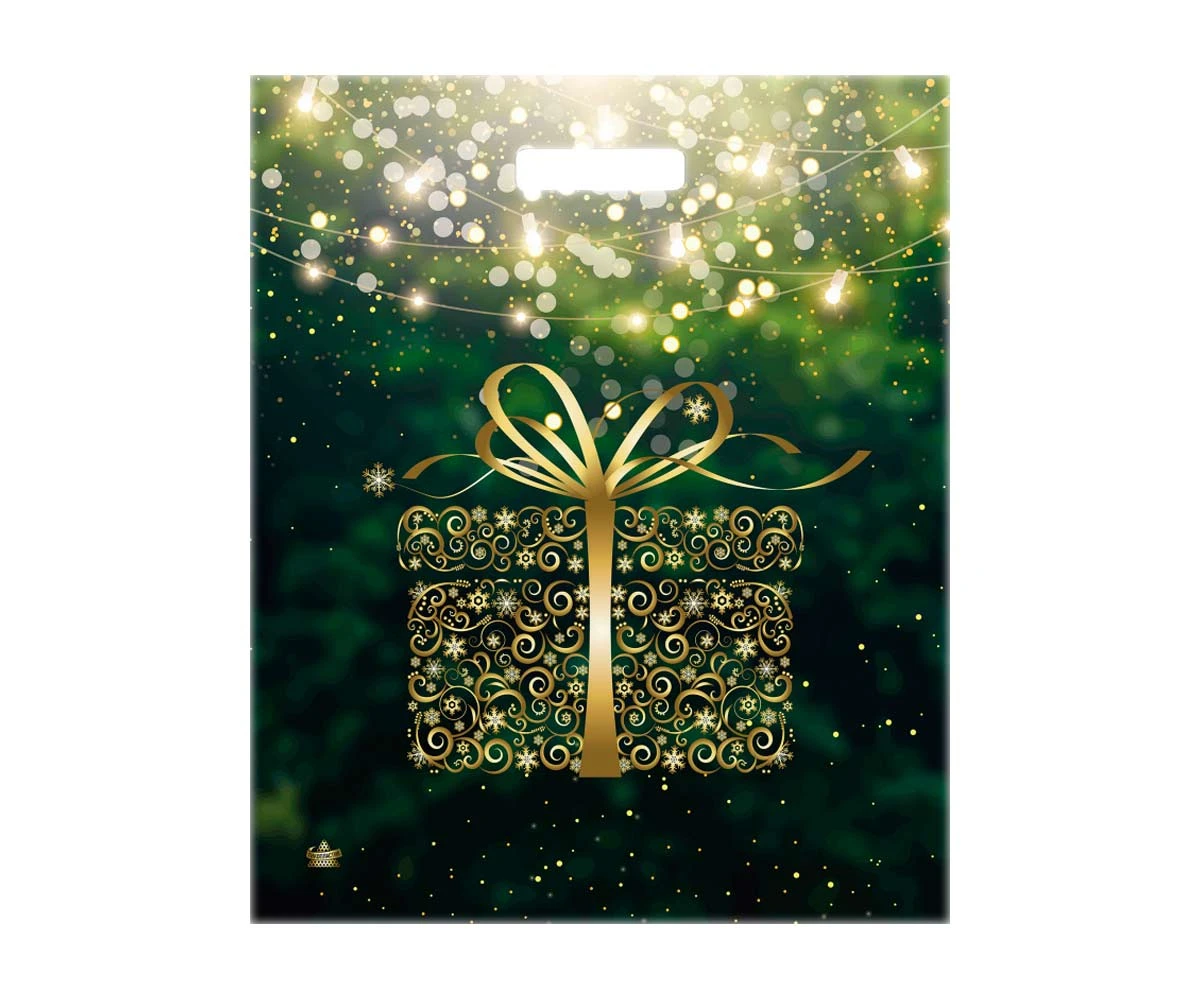 Пакет ПВД "Золотой подарок Тико" 38х45см с пробивными ручками НГ 