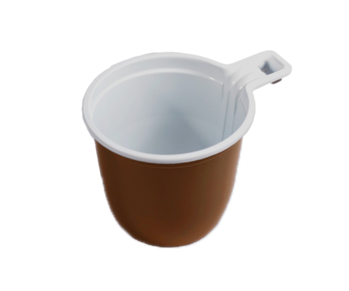 Чашка кофейная пластиковая 200мл бело-коричневая