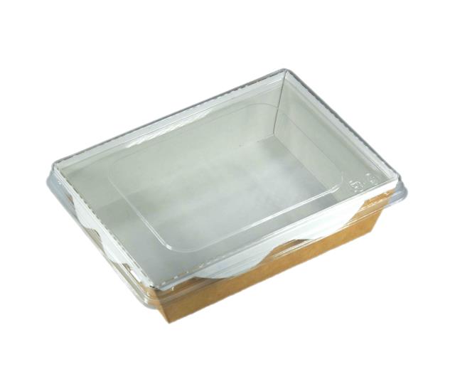 Контейнер-салатник бумажный 500мл с прозрачной крышкой, белый/крафт