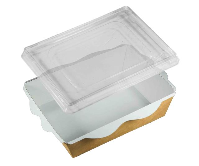 Контейнер-салатник бумажный 500мл с прозрачной крышкой, белый/крафт