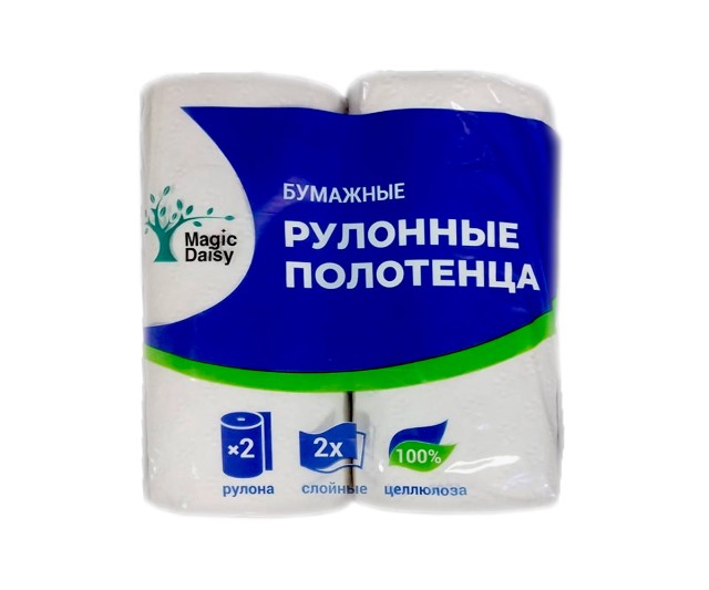 Полотенца бумажные "Magic Daisy Люкс ТТ" двухслойные в рулоне на втулке 