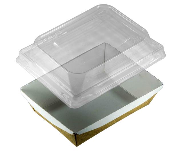 Контейнер-cалатник бумажный "Crystal Box" 500мл с купольной крышкой, крафт 