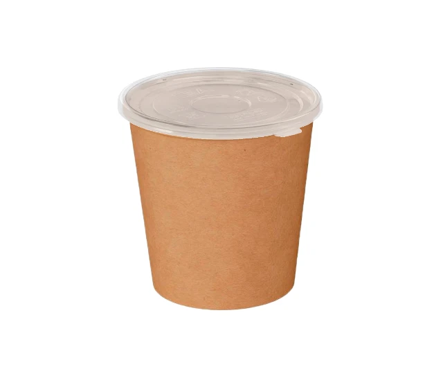 Контейнер бумажный круглый 520мл крафт с пластиковой крышкой (Оптиком)