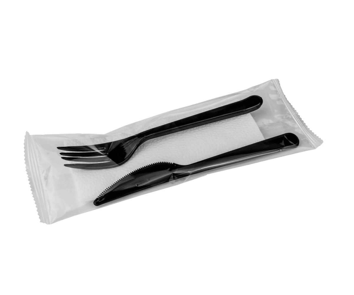 Комплект столовых приборов "Вилка, нож" пластиковый черный 