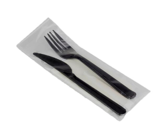 Комплект столовых приборов 'Вилка, нож' пластиковый черный
