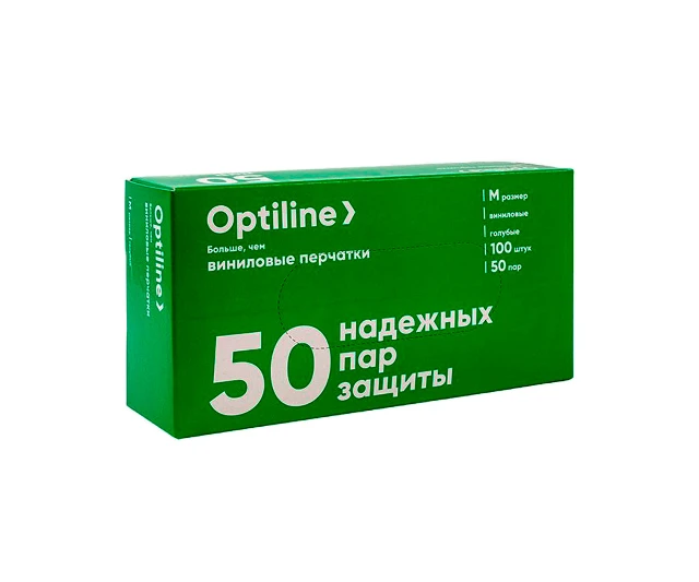 Перчатки виниловые "Optiline" размер M без напыления 