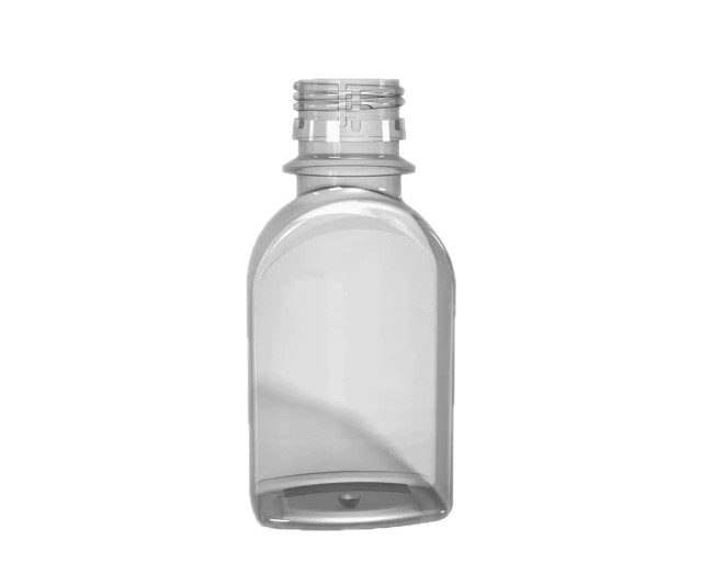 ПЭТ бутылка "Фляжка" 110мл прозрачная с черной крышкой 